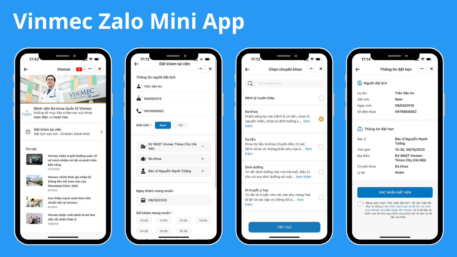 Chuỗi Bệnh viện đa khoa quốc tế Vinmec triển khai Zalo Mini App cùng Bookie - đối tác của Zalo